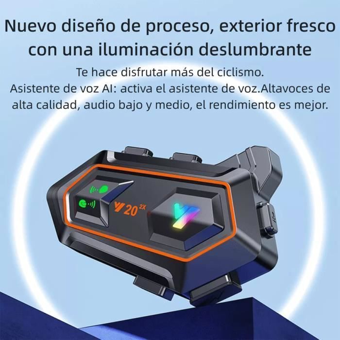 unidad Y20-2x Intercomunicador para motocicleta, dúo para cascos, asistente de voz, walkie-talkie inalámbrico, alcance de 300 m, 30 horas de conversación.