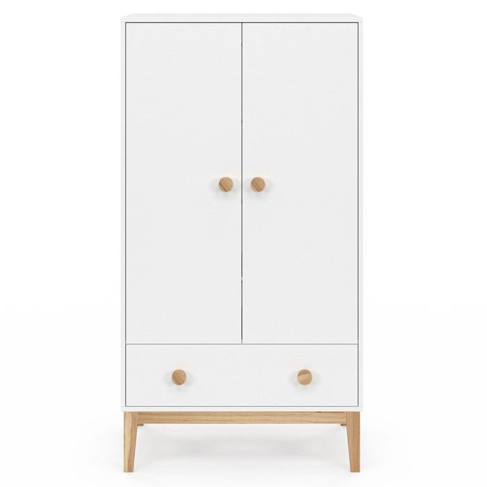 IDMARKET Armoire enfant 2 portes JACOB avec tiroir blanc et bois