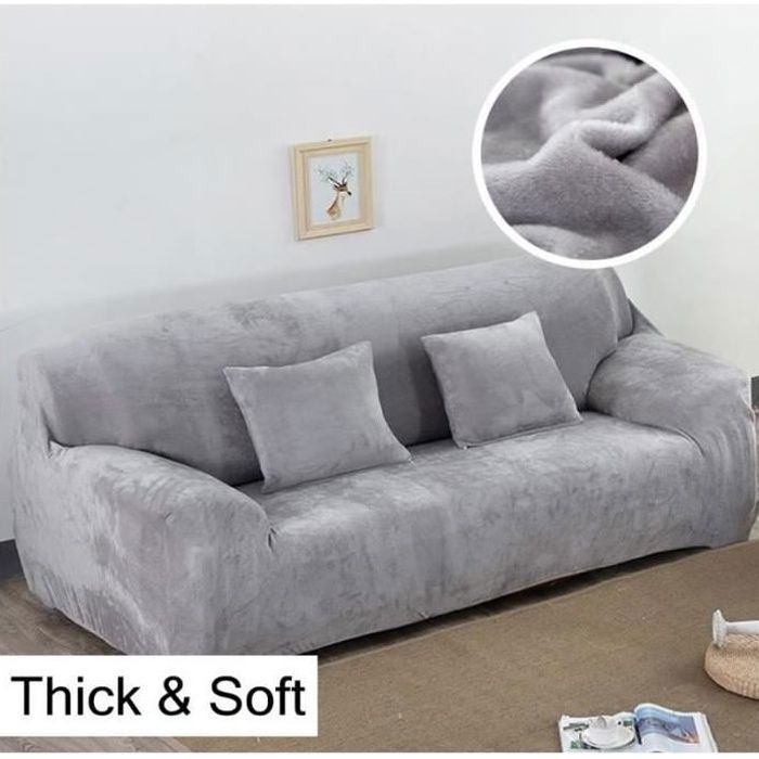 Funda de terciopelo para sofá de 4 plazas, 235-300 cm de grosor, suave, elástica, a prueba de polvo, color gris.