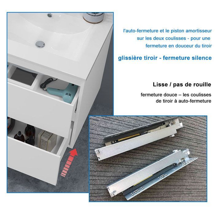 AICA 100cm Glossy White Bathroom Vanity Unit with 2 Soft-Close Drawers and Single Ceramic Basin