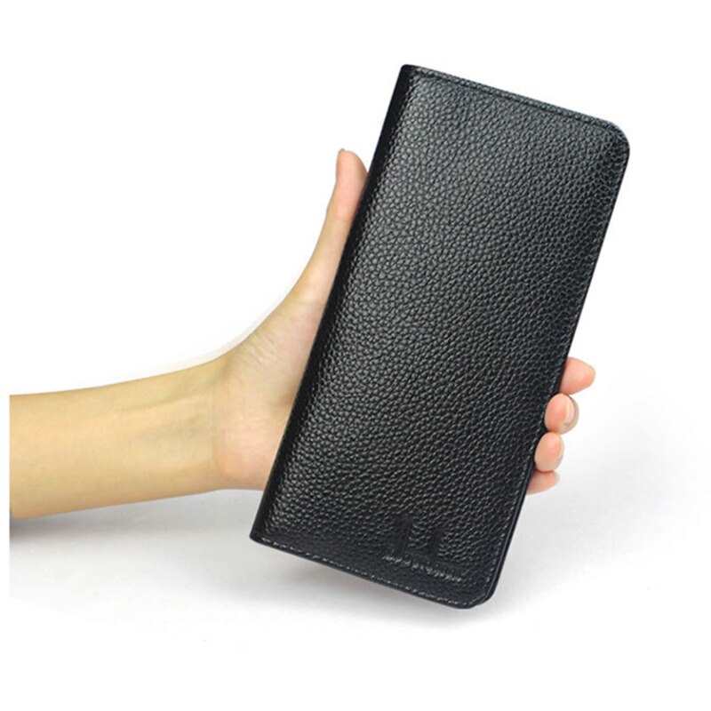 Portefeuille femme en cuir véritable de marque, long, en cuir de vachette, porte-cartes multiple, pochette ultra-mince, portefeuille souple