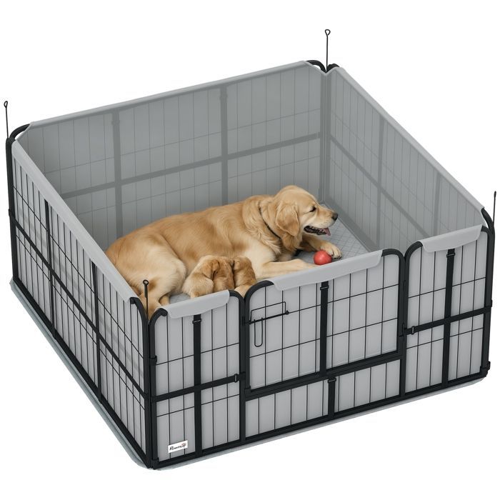 Parc de mise bas pour chien - PawHut - avec porte verrouillable - tapis de propreté lavable - en acier - 122 x 122 x 60 cm - noir