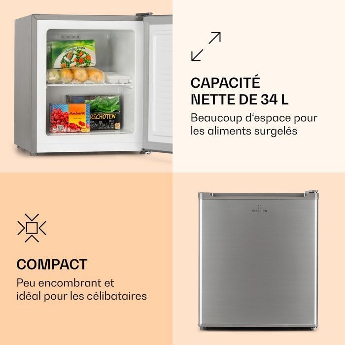 Congelador compacto Klarstein Garfield Eco - 34 litros - 4 estrellas - Acero inoxidable plateado