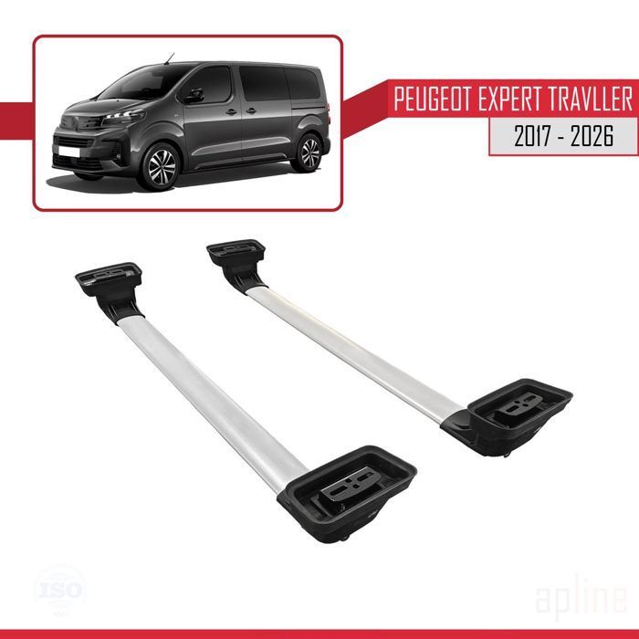 Barras de techo ACE-3 compatibles con Peugeot Expert Traveller 2017-2026, portaequipajes para coche, aluminio gris, 2 barras.