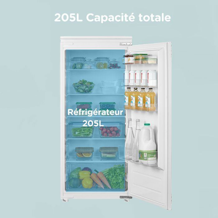Frigorífico empotrable de una puerta COMFEE - Integrado - 205 L - Clase energética E - 54 cm (ancho) x 123,3 cm (alto) x 55 cm (profundidad) - Blanco