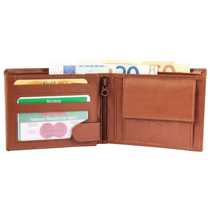 Men's wallet - EXCELLANC - Chinar - Genuine cowhide leather - Brown - 7 card slots