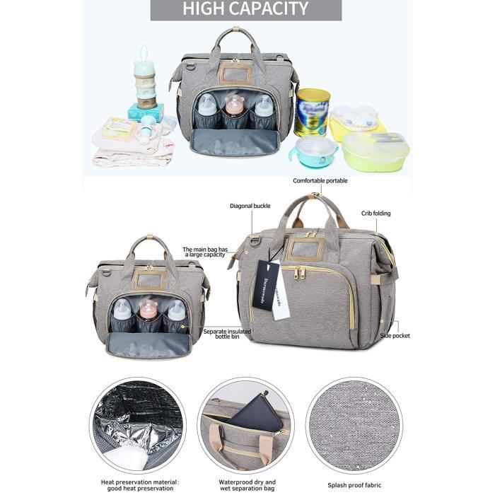 Bolsa mensageiro para fraldas de bebê, multifuncional e impermeável, bolsa de viagem portátil com berço dobrável.