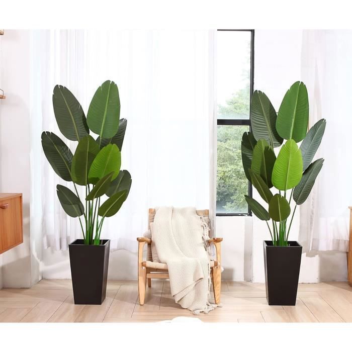 Conjunto de 2 plantas artificiales de 160 cm, palmera tropical artificial Ave del Paraíso con 9 hojas, plantas artificiales en maceta para uso interior y exterior.
