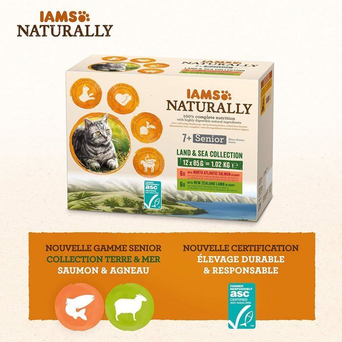 Nourriture humide pour chat senior - ESTAMPILLE - 12 sachets fraîcheurs - Collection Terre & Mer - Sans sucre ajouté