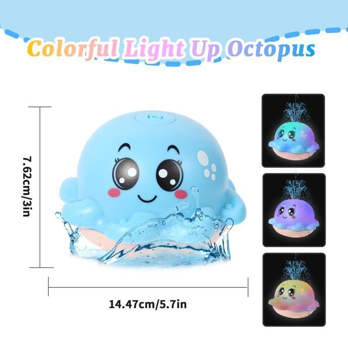 Juguetes de baño LED para niños, juguete de baño para bebés de 1, 2 y 3 años, pulpo de inducción automática, juguetes de piscina con chorro de agua para bebés - Azul
