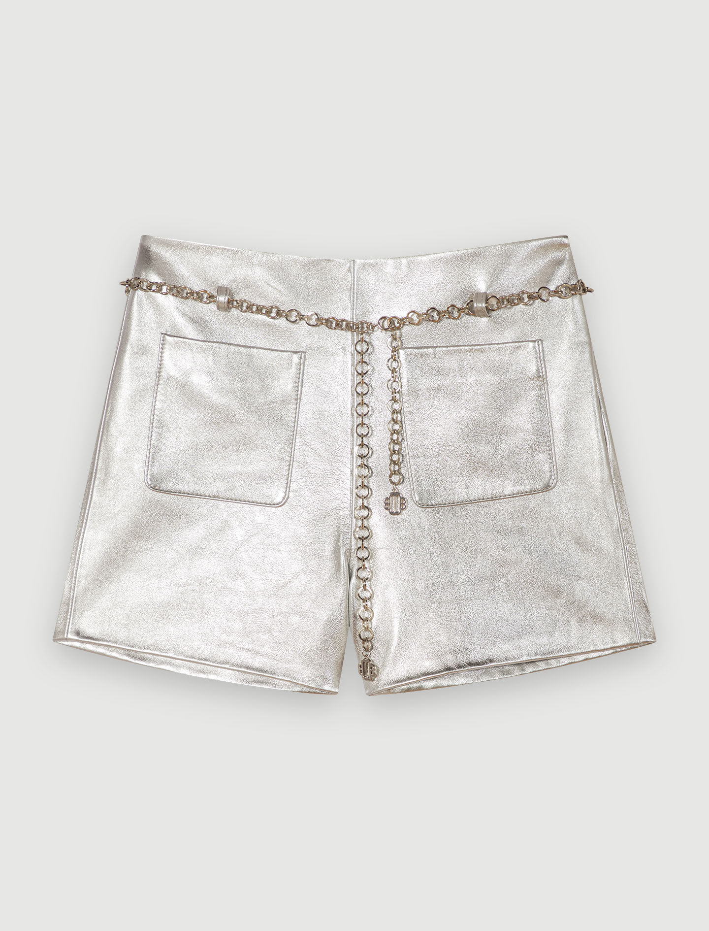 Pantaloni scurți din piele metalizată - Argintiu