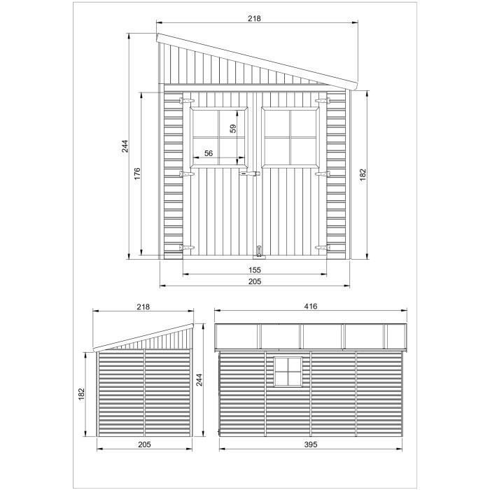 Caseta de jardín de madera TIMBELA de 8 m² - Pino/Abeto - 244 x 211 x 416 cm - Construcción de paneles - M340A
