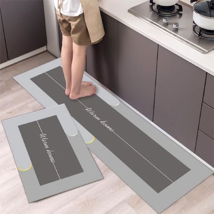 Tapis de Cuisine - ULISEM - Lot de 2 - Antidérapant - Gris - Lavable