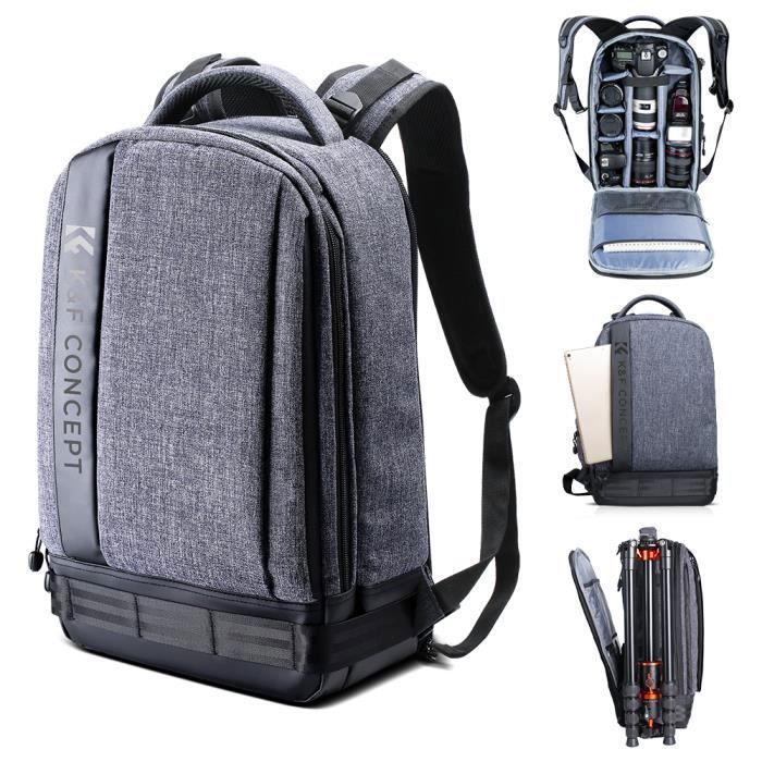 K&F Concept Camera Backpack for DSLR, Laptop, and Tripod Accessories - Black for Canon, Nikon, Sony, and Olympus - Gray