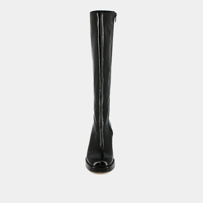 Bottes hautes à bouts ronds  en cuir brillant noir