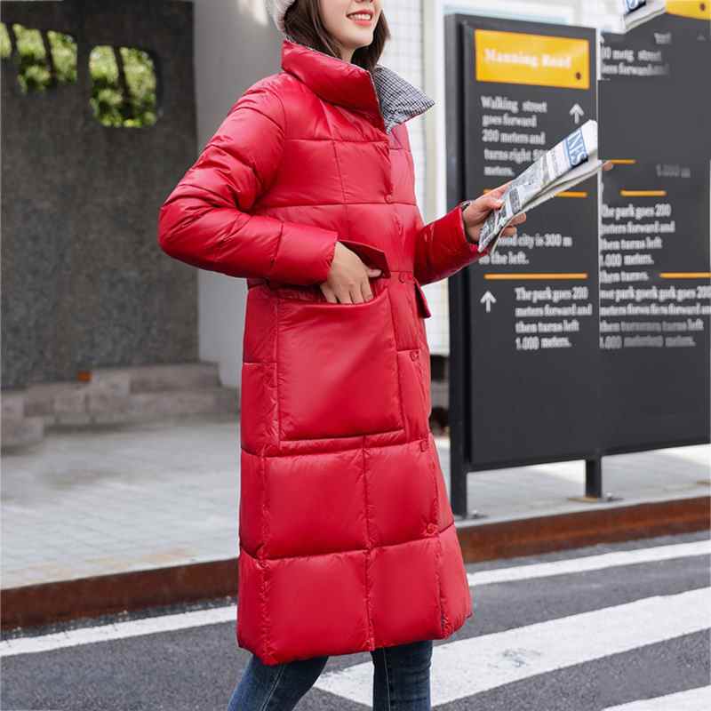 Doudoune longue pour femme, parka d'hiver longue et épaisse, manteau réversible chaud, parka en duvet pour femme, vêtements ajustés