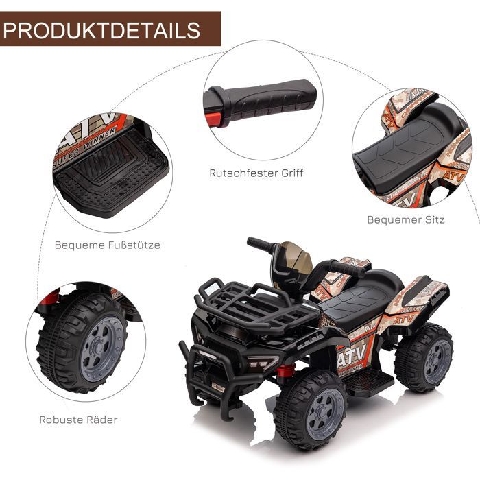 HOMCOM Mini Quad Électrique pour Enfants, 18-36 Mois, Métal et PP, Noir 70 x 42 x 45 cm