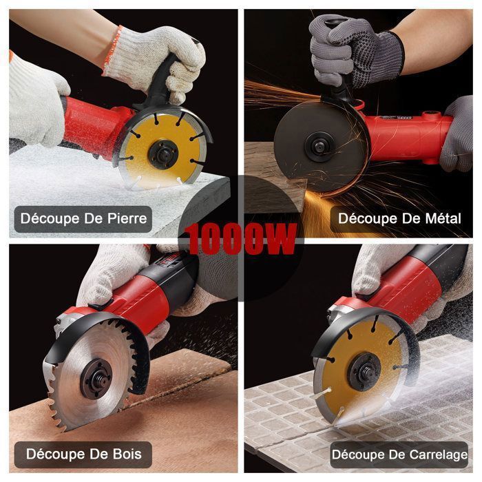 Meuleuse d'angle - TEENO - 1000W - Disque 125 mm - 2000-12000 trs/min - Moteur tout cuivre
