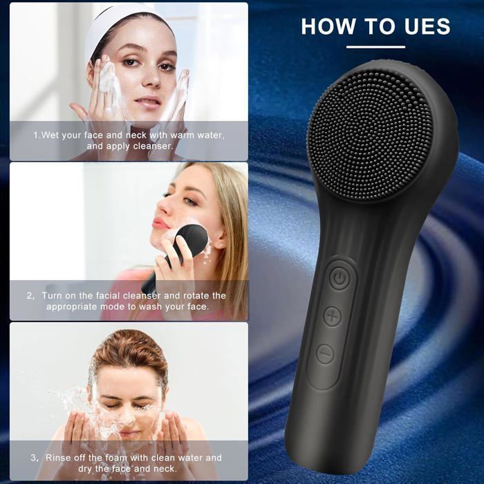 Brosse nettoyante pour le visage sonique en silicone pour femmes et hommes, pour un nettoyage en profondeur et une exfoliation,