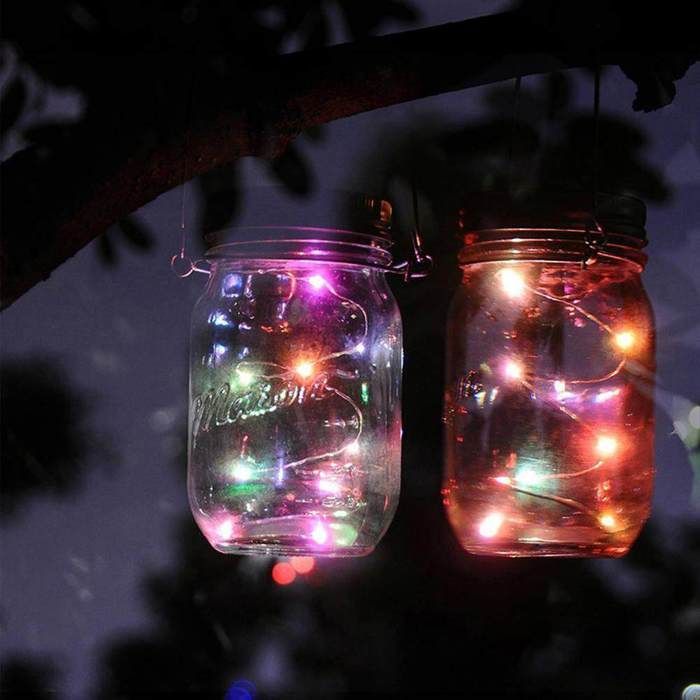 Luces solares para macetas Mason, paquete de 3, luces decorativas para macetas Mason, lámpara de araña solar de hadas de 20 LED, ideal para la boca
