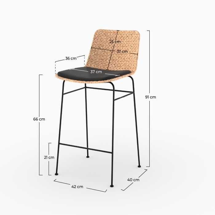 Lot de 2 chaises pour îlot central 66 cm en matière naturelle et noir - Faro - Rendez-Vous Déco