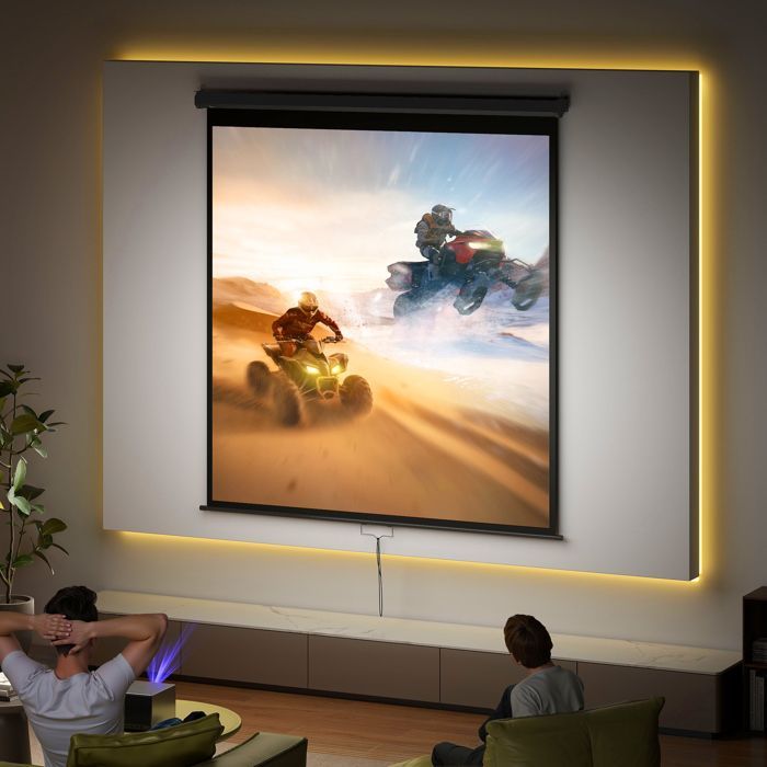Pantalla de proyección - pantalla para proyector de vídeo - HOMCOM - 99 pulgadas, cine en casa 1:1, 4K HD, montaje en pared/techo - acero - negro