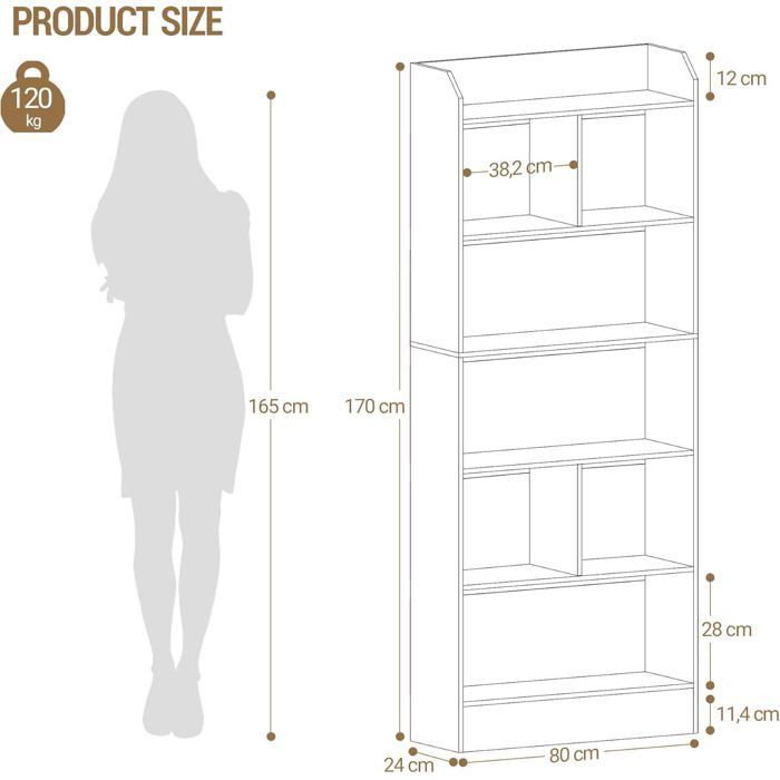 Estantería de 6 niveles, unidad de almacenamiento de libros, separador de ambientes, soporte de exhibición, para sala de estar, dormitorio, oficina, color blanco.