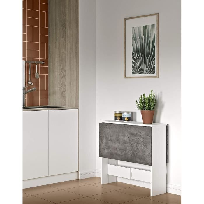 Folding Kitchen/Dining Table - White/Concrete - Rectangular - 4 Seats - Contemporary - Design