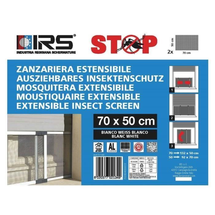 Moustiquaire extensible - TELESIO - 70X50 - Blanc - Aluminium - Ajustable