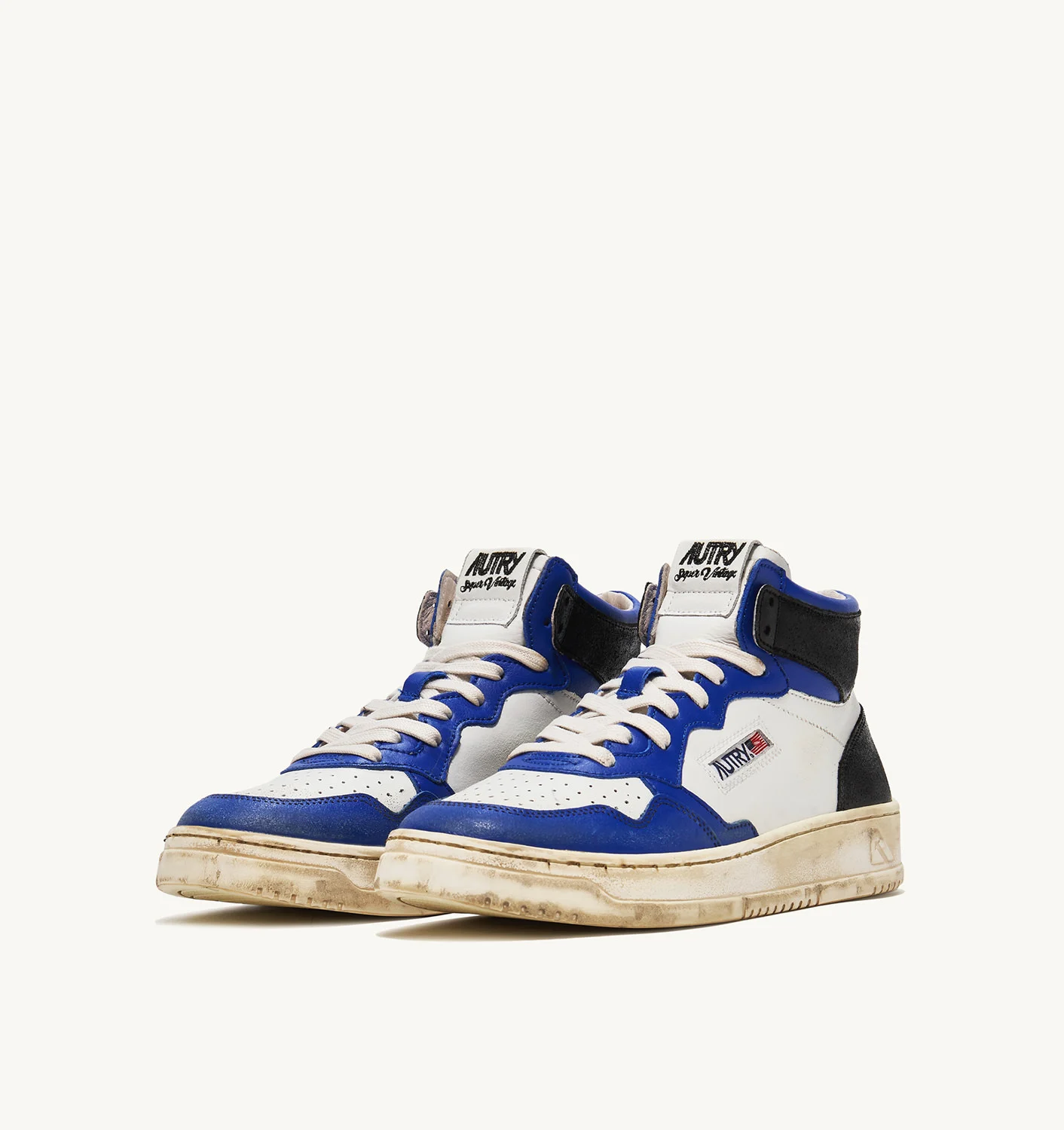 Adidași medaliați MID SUPER VINTAGE ÎN PELLE BIANCO BLUE NERO