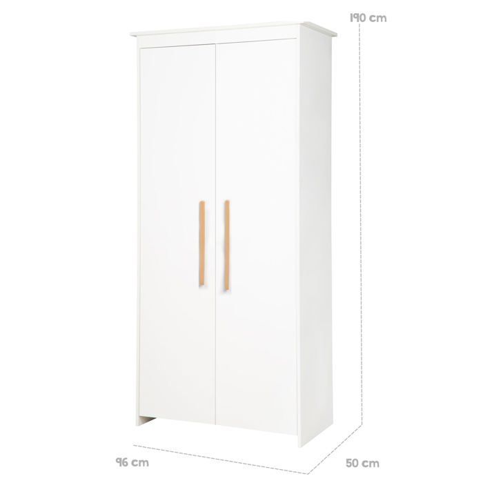 Conjunto completo para habitación infantil Lilo - ROBA - Cuna convertible de 70x140 cm + cambiador + armario de 2 puertas - Blanco