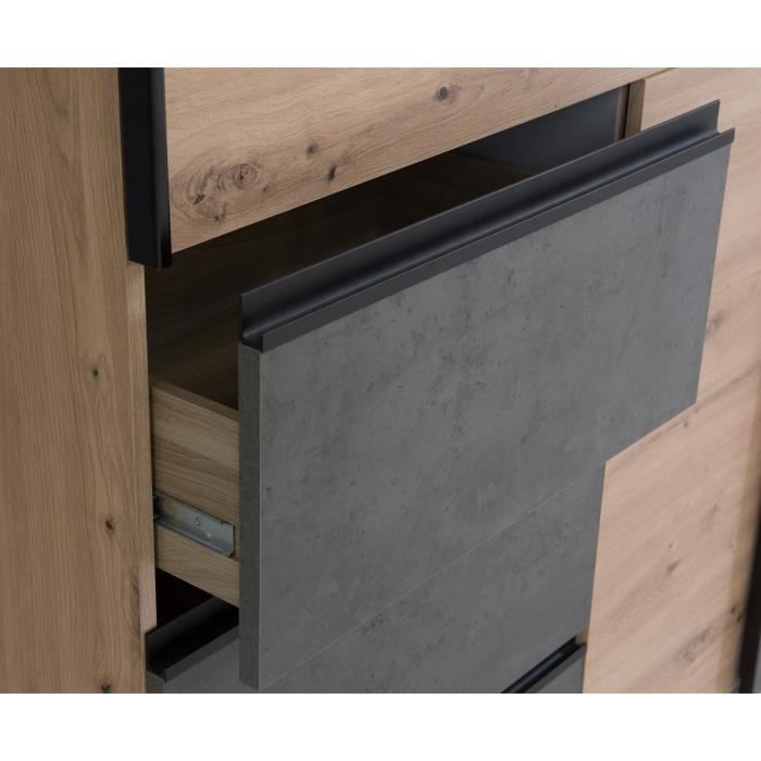 Armario con 2 puertas correderas y 3 cajones - Acabado en roble artesanal y hormigón gris - Ancho 200,1 x Profundidad 61,2 x Alto 200,5 cm - WINN2