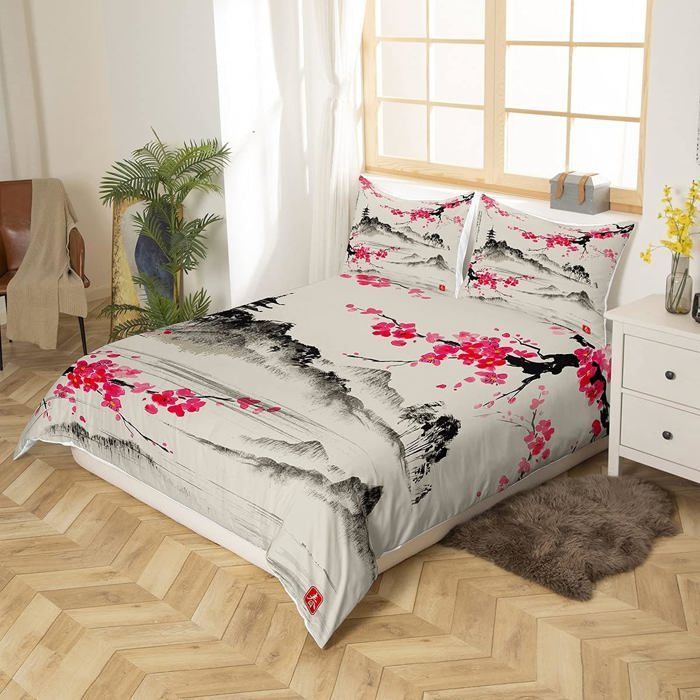 Juego de ropa de cama infantil con estampado de montaña, 140x200cm. Juego de funda nórdica vintage con pintura clásica de montaña.