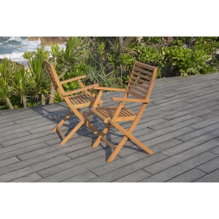 Lot de 2 fauteuils de jardin pliants - EDEN - Bois Eucalyptus FSC - 57,5 x 52,5 x H91 cm