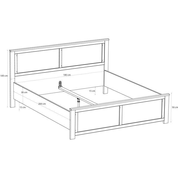 Lit adulte King Size - BOHOL - 180 x 200 cm - Décor Chêne / Noir