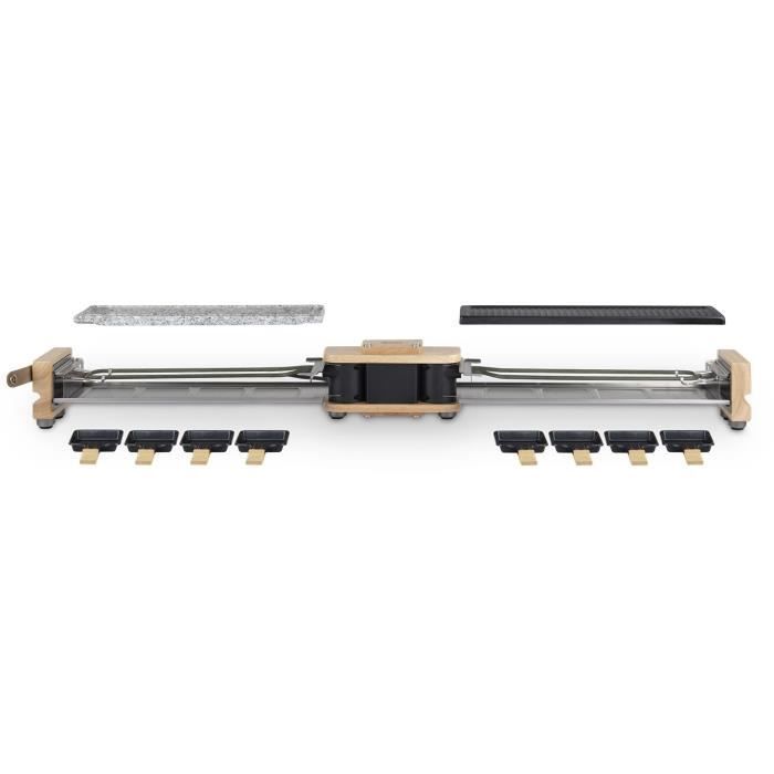 Appareil à raclette HKOENIG - WOD360 - Jusqu'à 8 personnes - Pierre à cuire base rotative - Design bois - 1400W