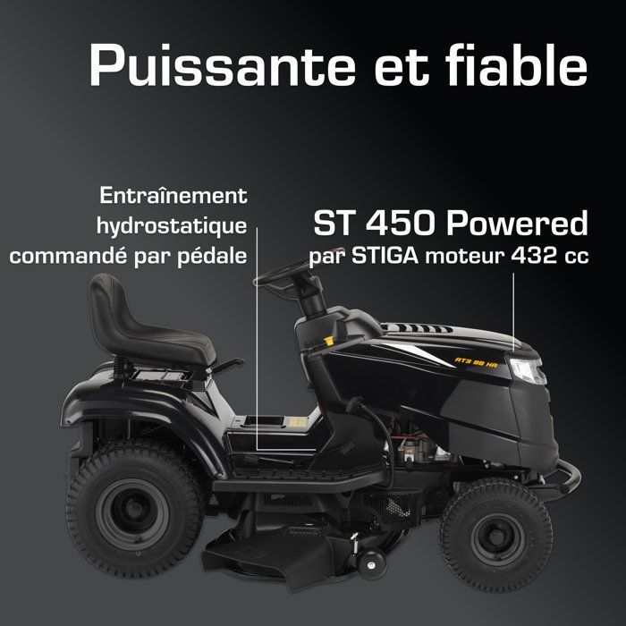 ALPINA AT3 98 HA petrol ride-on mower – 98cm cutting width – Up to 5000 m² – 414 cc hydrostatic transmission – side discharge