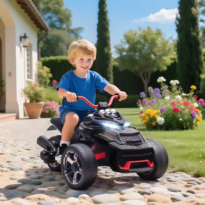 Quad eléctrico infantil - Coche eléctrico para niños - AIYAPLAY - 12V, 3 ruedas, 2 motores, reproductor MP3 - 113 x 74 x 63 cm - Negro