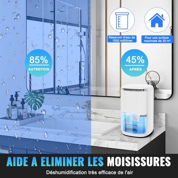 Desumidificador Brillsten 1L - 1000 ml/dia, 7 cores LED, Modo Sono 30 dB, até 28 m²