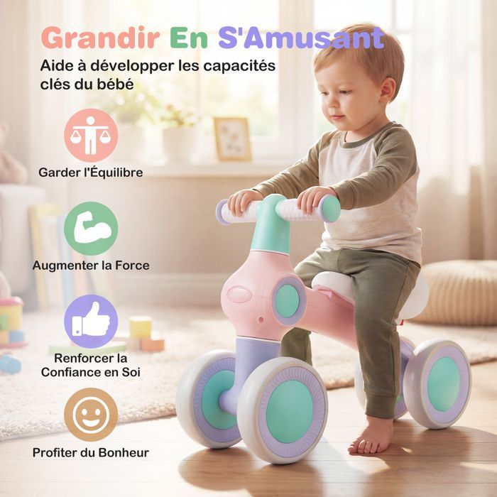 Cochecito infantil COSTWAY con 4 ruedas de EVA, asiento y manillar ajustables, para niños y niñas, capacidad de carga de 30 kg, 52 x 18 x 38 cm, rosa.
