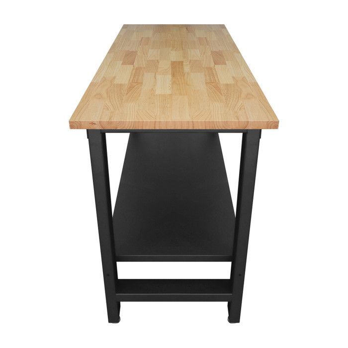 Werkbank - Zwarte metalen werktafel - Houten blad - Afmetingen 1600x600x880 mm, 25 mm dik