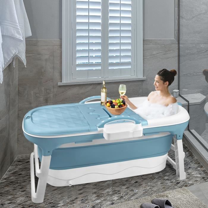 Bañera plegable XMTECH de 118x60x53cm, portátil, de plástico, independiente, plegable, con estante, para niños y adultos.