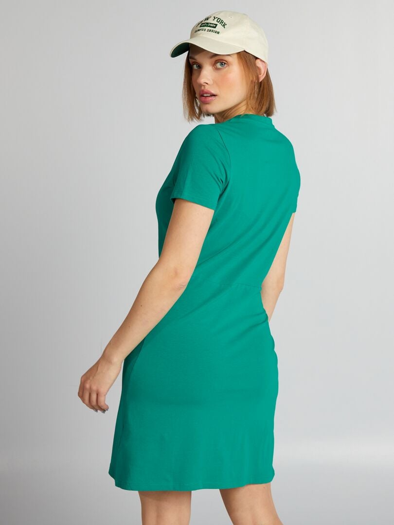 Effen jurk met geknoopt detail in de taille - GROEN