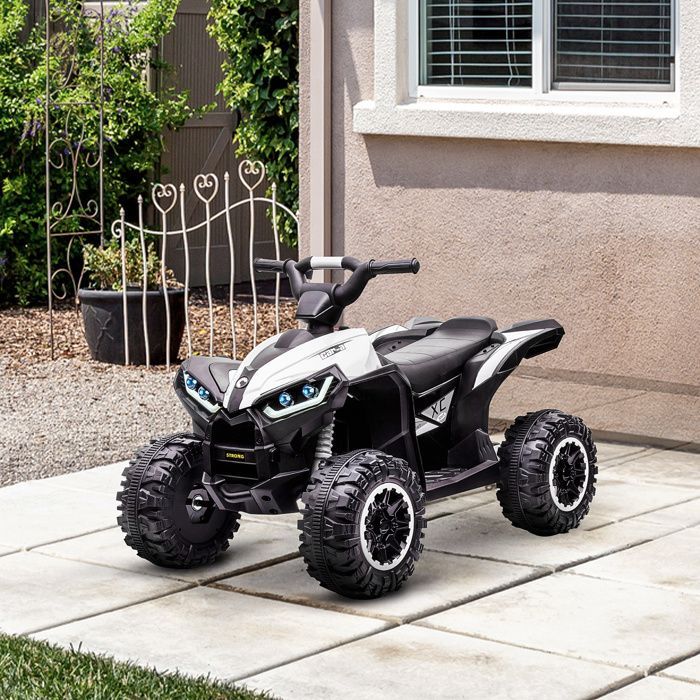 Elektrische quad - HOMCOM - kinderquad 12V 2 motoren 2 snelheden 3-6 km/u LED-koplampen claxon - PP - wit