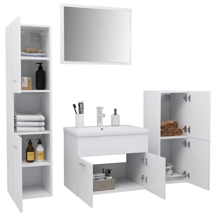 Bathroom furniture set - vidaXL - 3070910 - White - Engineered wood - Spacious storage