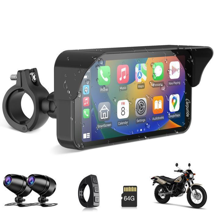 CARPURIDE W603D Radio para motocicleta de 6,3 pulgadas con pantalla CarPlay, cámara dual HD, CarPlay inalámbrico y Android Auto, control por cable.