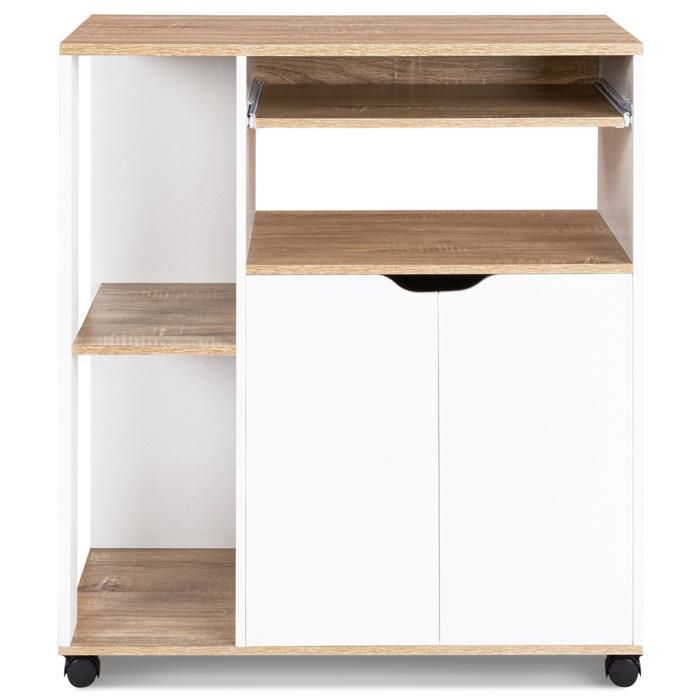 Carrito de cocina IDMARKET COSI, madera blanca con estantes efecto haya, 76 cm de largo.