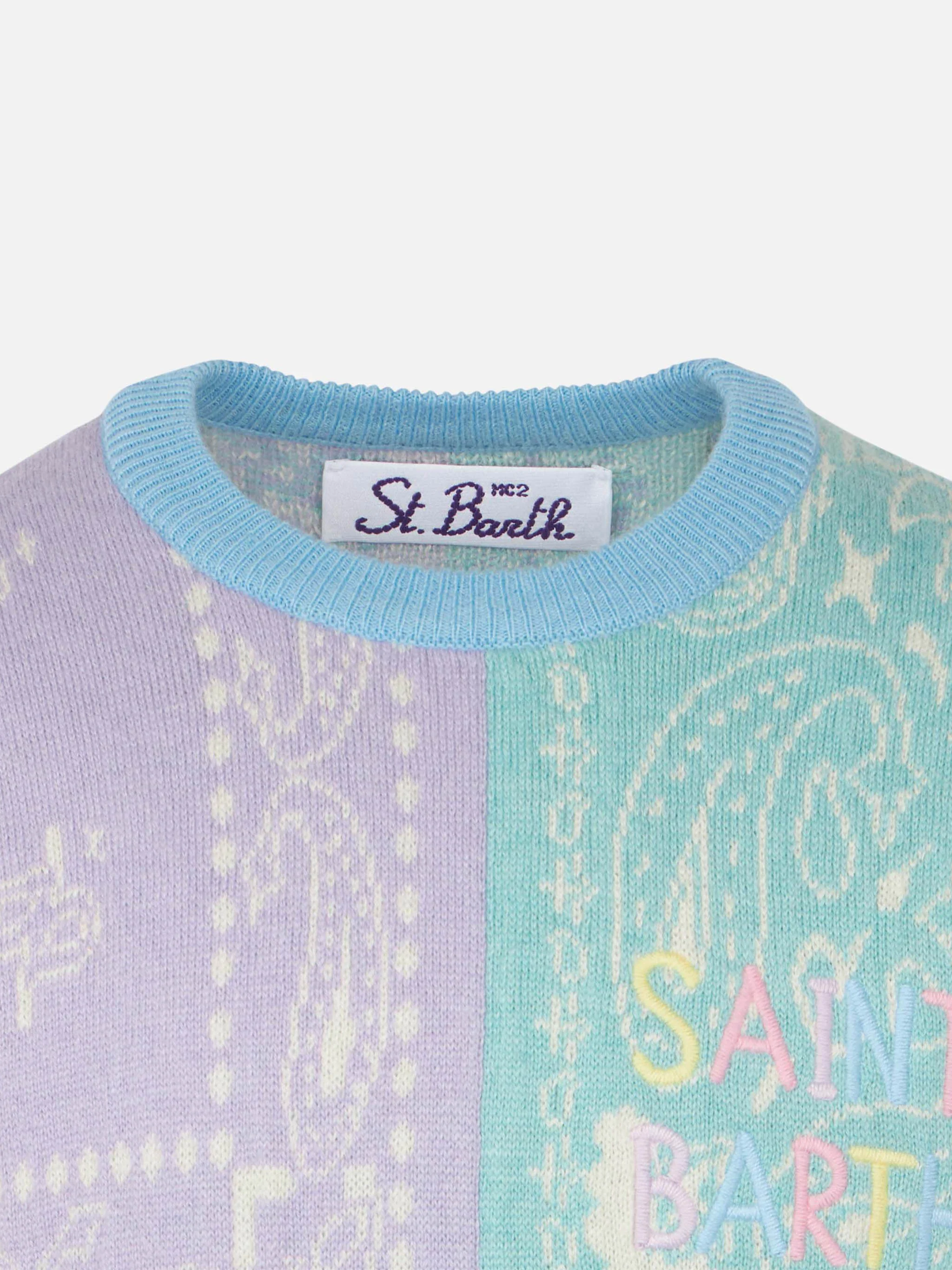 Maglione garzato da bambina stampa bandana
