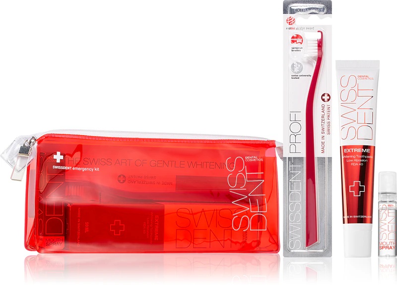 Swissdent комплет за хитне случајеве Црвени комплет за негу зуба за безбедно бељење и заштиту зубне глеђи