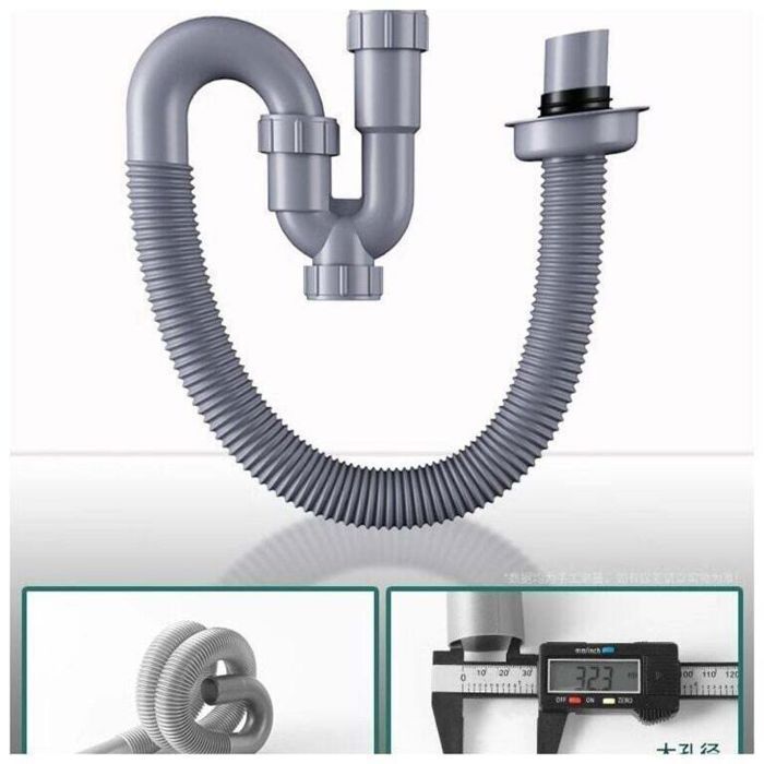 Sifone per lavello a forma di U - Virex® - Tubo flessibile ed estensibile - Diametro interno 32 mm - Lunghezza massima 89 cm
